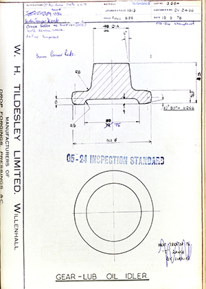 Rolls Royce LTD CV2466 Gear - Lub Oil Idler WH Tildesley Forging Technical Drawing