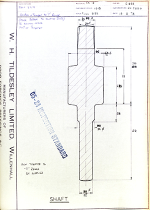 Rolls Royce LTD CV2886 Shaft WH Tildesley Forging Technical Drawing