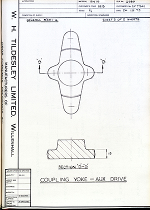 Rolls Royce LTD CV7541 Coupling Yoke - Auxillary Drive WH Tildesley Forging Technical Drawing