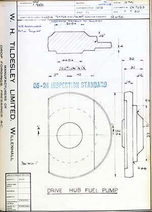 Rolls Royce LTD CV7653 Drive Hub Fuel Pump WH Tildesley Forging Technical Drawing