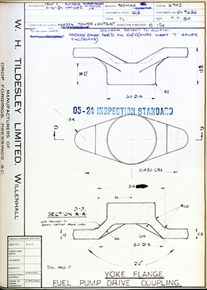 Rolls Royce LTD CV7656 Yoke Flange - Fuel Pump Drive Coupling WH Tildesley Forging Technical Drawing