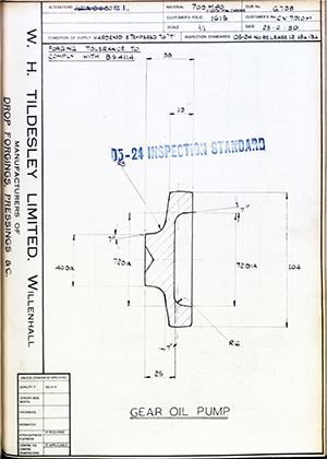 Rolls Royce LTD CV7910M Gear Oil Pump WH Tildesley Forging Technical Drawing