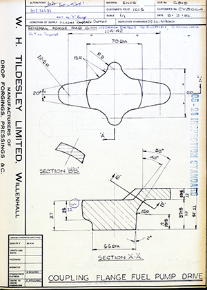 Rolls Royce LTD CV8664 Coupling Flange Fuel Pump Drive WH Tildesley Forging Technical Drawing