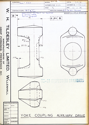 Rolls Royce LTD CV9029 Yoke Coupling Auxiliary Drive WH Tildesley Forging Technical Drawing