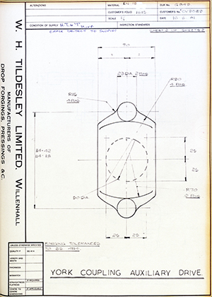 Rolls Royce LTD CV9029 York Coupling Auxiliary Drive WH Tildesley Forging Technical Drawing