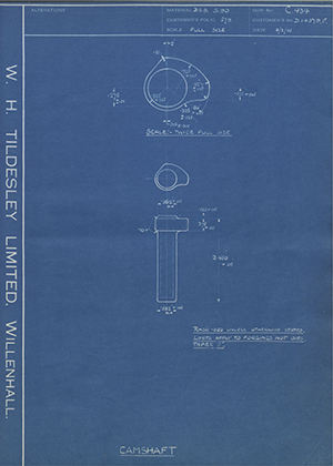 Rolls Royce LTD D14379F Camshaft WH Tildesley Forging Technical Drawing