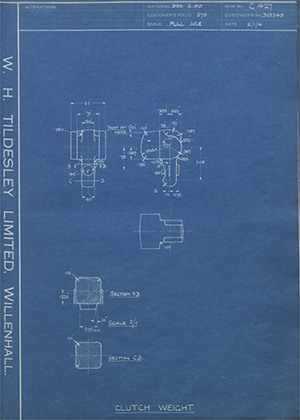 Rolls Royce LTD D15349 Clutch Weight WH Tildesley Forging Technical Drawing