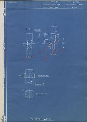 Rolls Royce LTD D15350 Clutch Weight WH Tildesley Forging Technical Drawing