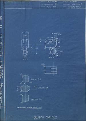 Rolls Royce LTD D15350F Clutch Weight WH Tildesley Forging Technical Drawing