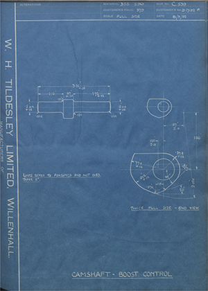 Rolls Royce LTD D17192F Camshaft - Boost Control WH Tildesley Forging Technical Drawing