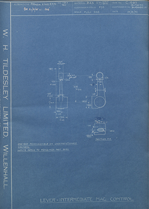 Rolls Royce LTD D17385F / D17632 Lever - Intermediate Mag Control WH Tildesley Forging Technical Drawing