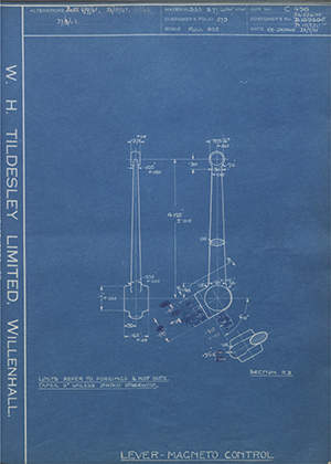 Rolls Royce LTD D17631 / D16220F Lever - Magneto Control WH Tildesley Forging Technical Drawing