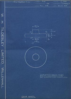 Rolls Royce LTD D4062/1F Gear Wheel WH Tildesley Forging Technical Drawing