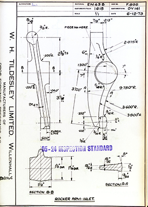 Rolls Royce LTD DV141 Rocker Arm - Inlet WH Tildesley Forging Technical Drawing