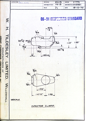 Rolls Royce LTD DV5891 Injector Clamp WH Tildesley Forging Technical Drawing