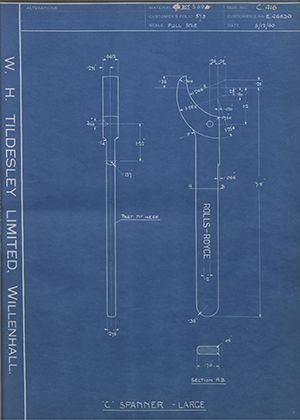 Rolls Royce LTD E46630 C Spanner - Large WH Tildesley Forging Technical Drawing