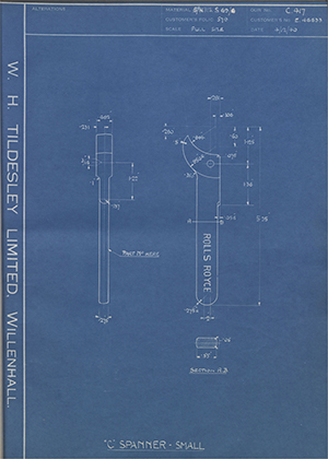 Rolls Royce LTD E46633 C Spanner - Small WH Tildesley Forging Technical Drawing