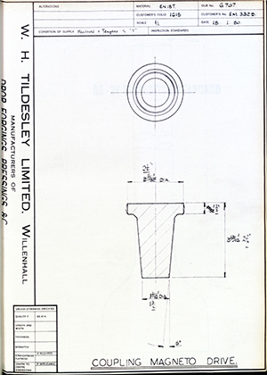 Rolls Royce LTD EM3329 Coupling Magneto Drive WH Tildesley Forging Technical Drawing