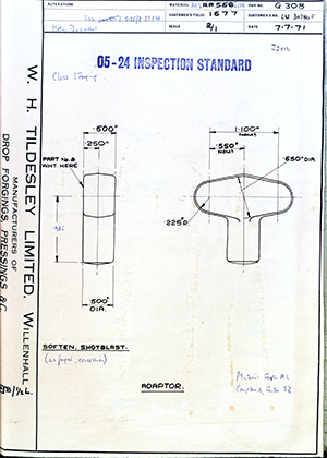 Rolls Royce LTD EU30780F Adaptor WH Tildesley Forging Technical Drawing