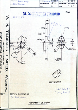 Rolls Royce LTD EU64810F Adaptor - Elbow WH Tildesley Forging Technical Drawing