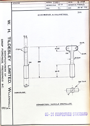 Rolls Royce LTD F31662/2 Connection - Nozzle Propeller WH Tildesley Forging Technical Drawing