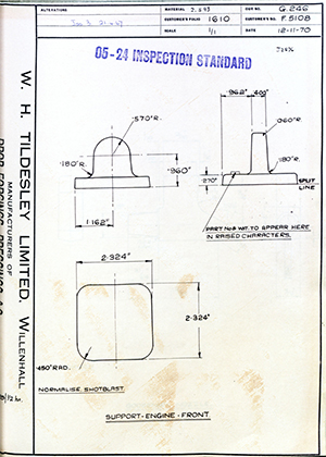 Rolls Royce LTD F5108 Support - Engine Front WH Tildesley Forging Technical Drawing