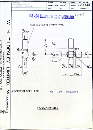 Rolls Royce LTD F6740 Connection WH Tildesley Forging Technical Drawing