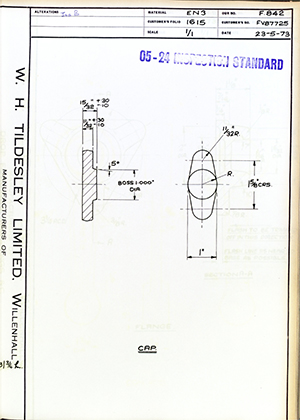 Rolls Royce LTD FV87725 Cap WH Tildesley Forging Technical Drawing