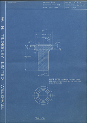 Rolls Royce LTD GN2274F Pinion WH Tildesley Forging Technical Drawing