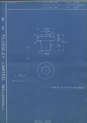 Rolls Royce LTD GN2282F Bevel Gear WH Tildesley Forging Technical Drawing