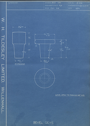 Rolls Royce LTD GN2283F Bevel Gear WH Tildesley Forging Technical Drawing