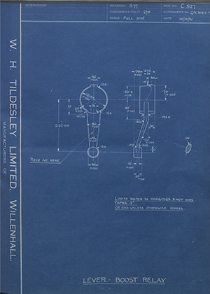 Rolls Royce LTD GN3184F Lever - Boost Relay WH Tildesley Forging Technical Drawing