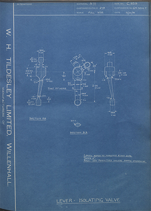 Rolls Royce LTD GN3214F Lever - Isolating Valve WH Tildesley Forging Technical Drawing