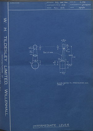 Rolls Royce LTD GN3619F Intermediate Lever WH Tildesley Forging Technical Drawing