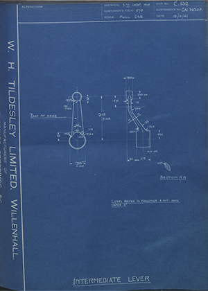 Rolls Royce LTD GN3620F Intermediate Lever WH Tildesley Forging Technical Drawing