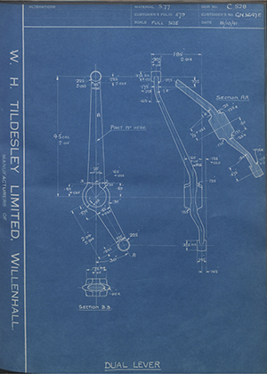 Rolls Royce LTD GN3647E Dual Lever WH Tildesley Forging Technical Drawing