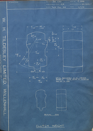 Rolls Royce LTD GN5622F Clutch Weight WH Tildesley Forging Technical Drawing