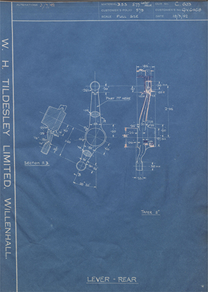 Rolls Royce LTD GN6468 Lever - Rear WH Tildesley Forging Technical Drawing