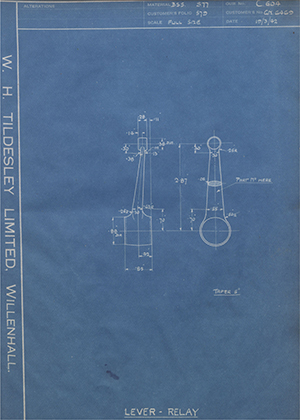 Rolls Royce LTD GN6469 Lever - Relay WH Tildesley Forging Technical Drawing