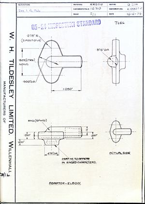 Rolls Royce LTD K19907F Adaptor - Elbow WH Tildesley Forging Technical Drawing