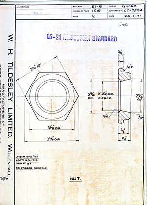 Rolls Royce LTD LC10534 Nut WH Tildesley Forging Technical Drawing