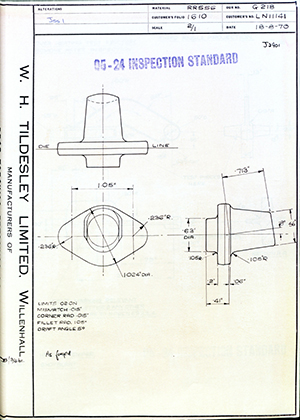 Rolls Royce LTD LN11141  WH Tildesley Forging Technical Drawing