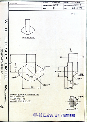 Rolls Royce LTD LN11142  WH Tildesley Forging Technical Drawing