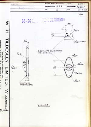 Rolls Royce LTD NX13869F Flange WH Tildesley Forging Technical Drawing