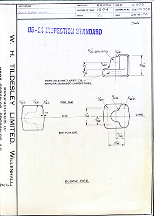 Rolls Royce LTD NX17179F Elbow Pipe WH Tildesley Forging Technical Drawing