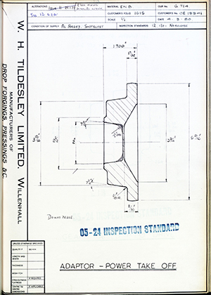 Rolls Royce LTD OE19941 Adaptor - Power Take Off WH Tildesley Forging Technical Drawing