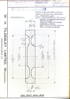 Rolls Royce LTD OE19965E Cam Shaft Drive Gear WH Tildesley Forging Technical Drawing