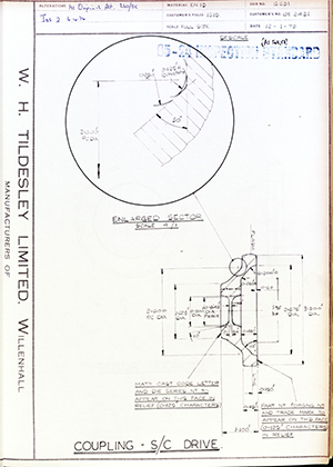 Rolls Royce LTD OE2431 Coupling - S/C Drive WH Tildesley Forging Technical Drawing