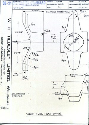 Rolls Royce LTD OE29389 Yoke Fuel Pump Drive WH Tildesley Forging Technical Drawing