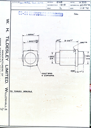 Rolls Royce LTD OE37278  WH Tildesley Forging Technical Drawing